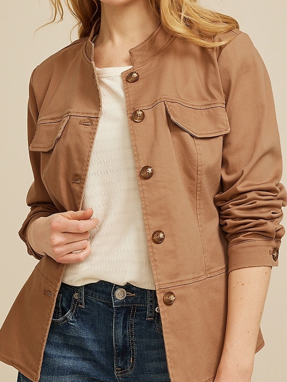 Maurices Light Brown Utility Button-Up Jacket Large